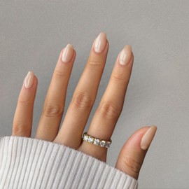 KXAMELIE Nude Square Press on Nails Short Medium Coffin,T-shape Gel Fake Nails for Women Girls,Neutral False Glue on Nails Medium Length,Reusable Acrylic Nails Press ons in 24PCS