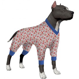 LovinPet Large Dog Onesies, Post Operative Protection Dog Pajamas, Coverage Dog Jumpsuit, Lightweight Multicolor Rose Flowers Prints as Dog Sweater Bottoming for Dogs Apparel XXL