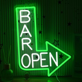 AEHEMNGZ Bar Open Neon Sign for Wall Decor Dimmable Led Open Sign USB Powered Bar Arrow Light Up Sign for Man Cave Karaoke Restaurant Pub Cafe Salon (15.35 * 11.81)