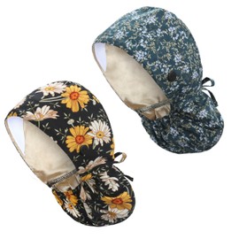 IRIS CRAFT Adjustable Scrub Working Cap with Ponytail Pocket, 2 Packed Satin-Lined Cotton Surgical Working Hat with Button, Elastic Bandage Tie Back Hats Sweatband for Women & Men, One Size