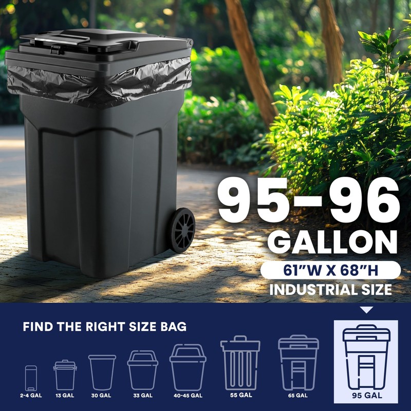 Plasticplace 95-96 gallon Garbage Can Liners │ 3 Mil │