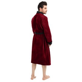 NY Threads Luxurious Men's Shawl Collar Fleece Bathrobe Long Spa Robe, Large-X-Large, Burgundy Black