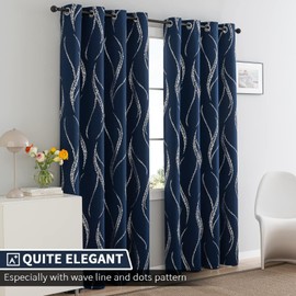 Yakamok - Cortinas opacas de 90 pulgadas de largo, con aislamiento térmico, línea de puntos plateados, patrón de ojales para oscurecer el recámara, 52 pulgadas de ancho x 90 pulgadas de largo, 2