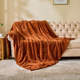 Throw Blanket for Couch - Soft Boho Bed Throw Blanket, Fleece Cozy Blanket, Cute Fluffy Lightweight Blanket&Throw for Sofa,Chair,Home Decor,Woman (Rust, 60 * 80 inches, A)