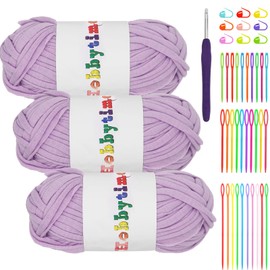 300g T Shirt Yarn Elastic Fabric Cloth Knitting T Shirt Yarn, Knitting T-Shirt Yarn for Crochet Bag, Rugs, Blanket, DIY Projects, Home Decor-Purple