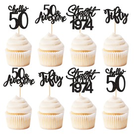 Keaziu - Paquete de 24 adornos para cupcakes Straight Outta 1973 Happy 50th I'm 50 adornos para cupcakes de cincuenta adornos para cupcakes de 50 años, suministros de decoración para fiestas de cumpleaños, color negro 1973 2