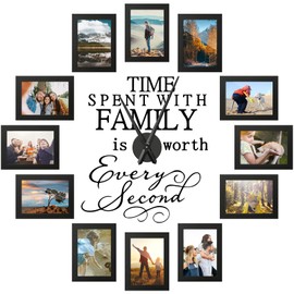 Briwooody 3D Large Family Picture Frames Collage Wall Decor, Picture Frame Collage DIY Clock Photo Frame Family Quote Wall Stickers Kit for Home Living Room Bedroom (5 x 7 Inch,Black)