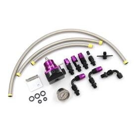 Adjustable Universal EFI Fuel Pressure Regulator Kit with 0-160psi Fuel Pressure Gauge and AN6-6AN Fuel Line Hose Fitting Connectors Kit (PURPLE)