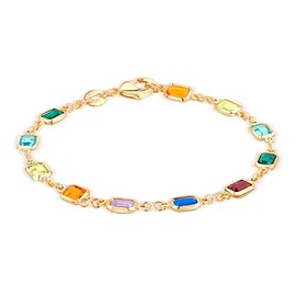 Barzel 18K Gold Plated Multicolor Crystal Bracelet in 7.5 Inches - Made In Brazil