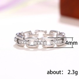 Yarrzhen 925 Sterling Silver Shiny Full Diamond Ring Chain Shaped Diamond and Zirconia Index Ring Cubic Zirconia Cocktail Rings CZ Diamond Ring Eternity Engagement Wedding Band Ring for Women 8