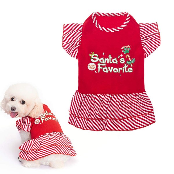 EXPAWLORER Dog Christmas Dresses for Small Dogs and Puppies, Girl Dog Dress Shirt Santa's Favorite Holiday Party Clothes Warm Cotton Skirt