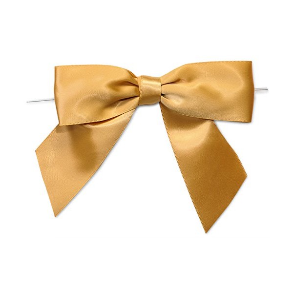 Pack Of 12, 5" Solid Gold Pre-Tied Satin Gift Bows