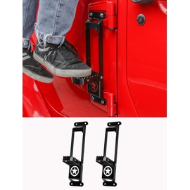 Savadicar 2 Pack Door Hinge Steps, Foldable Metal Foot Pegs for 2007-2025 Jeep Wrangler JK/JL 4XE & Gladiator JT, Anti-Rust Powder Coated, Hinge Step for Easy Roof Access, Star Pattern Design, Black