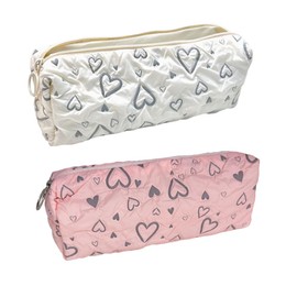 Finyoffiy 2pcs Pencil Case Large Pencil Pouch Heart Pen Bag with Zipper Aesthetic Pencil Case for Adults, Stationery Pouch Pen Case for Office (2pcs)