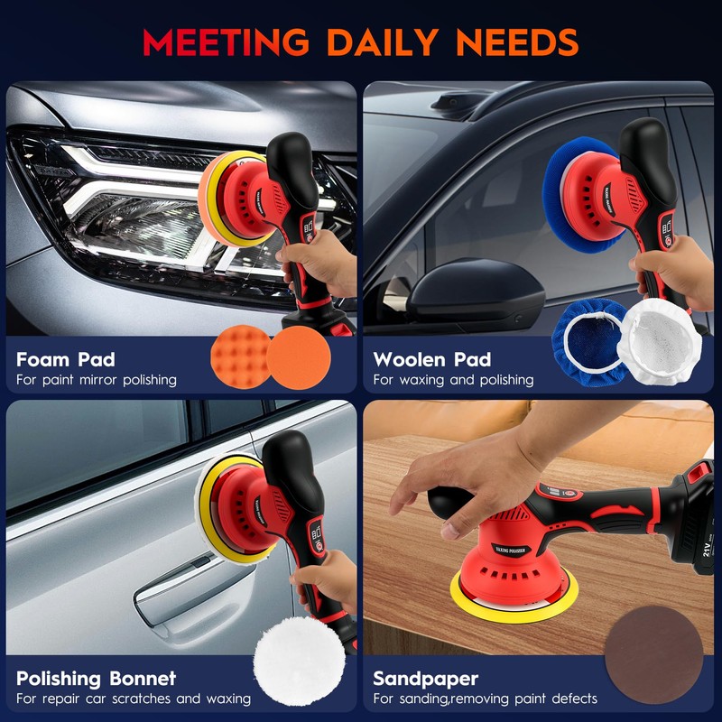Cordless Car Buffer Polisher Kit with 2x21V Batteries, 6 Inch