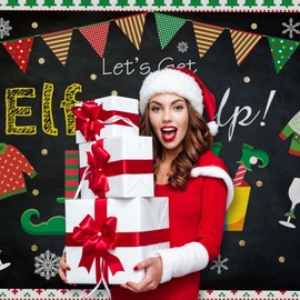 Allenjoy Ugly Sweater Christmas Backdrop for Pictures Xmas Kids Elfed Birthday Party Photo Booth Decoration Winter New Year Tacky Blackboard Banner Photography Background Family Photoshoot Props