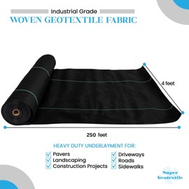 Super Geotextile Woven Geotextile Fabric for Driveway and Road Stabilization, Construction Underlayment, Erosion Control, Commercial Grade 50 Year for Gravel Roads and Pavers (4x250)