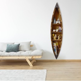 Aecipl Solid Wood Boat Shelf Decorative Nautical Wall Decor Beach Themed Bookcase Large Wooden 3-Tier Display Shelves for Home Kitchen Bedroom Living Room (47" H)