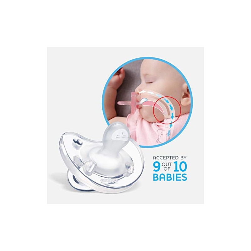 Chicco Chupete de silicona suave, Transparente, 0-6 Month