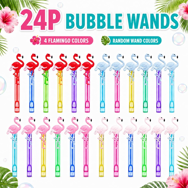 24 Pcs Flamingo Bubble Wands, Luau Party Favors & Goodie