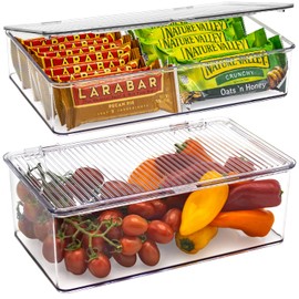 Sorbus Sturdy Plastic Storage Bins with Lid- Stackable Refrigerator Organizer Bins- MultiPurpose Versatile Lightweight Pantry Organizer- Perfect Cabinet Organizer and Storage for Kitchen- 2 Pack (S,M)