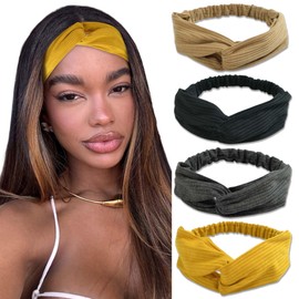 STGDAK Head Bands for Women Cross Knotted Headbands Non Slip Hair Scarf Headband Elastic Headwraps Yoga Workout Hairband Cotton Turban Yellow Black Bandana Cute Hair Accessories For Girls Teens