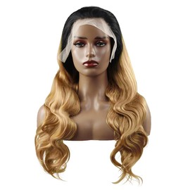 Hxxcoup Women's Real Hair Wig, 13 x 4 Lace Human Hair Wig, 1B/27 Ombre Blonde Body Wave, Pre-Plucked Hairline with Baby Hair, Unprocessed Hair, Transparent Lace for Women, Minimal Smell, 20 Inches (51