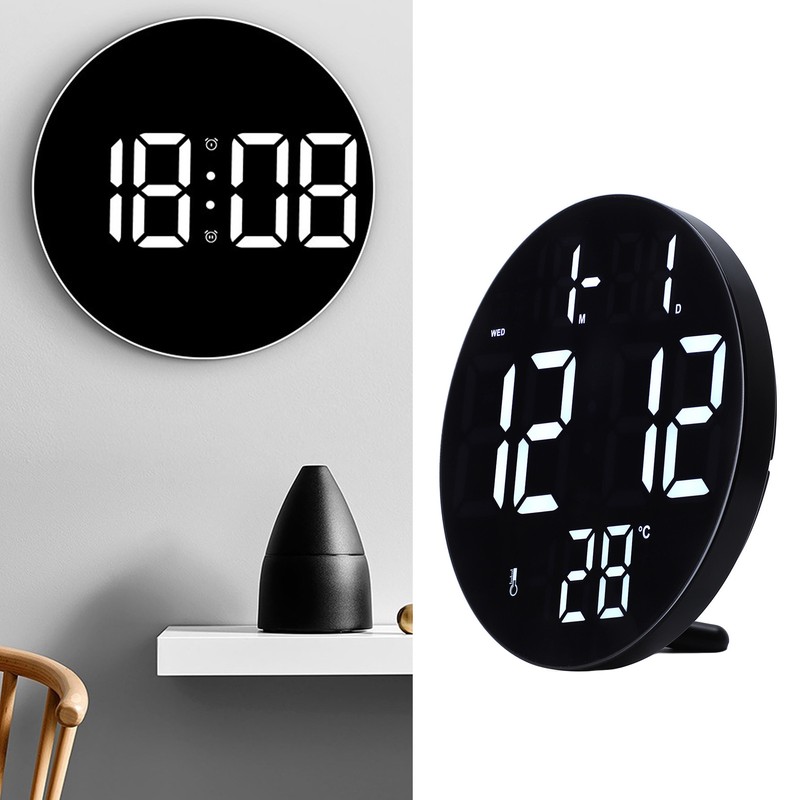 Round Digital Wall Clock 12 24Hr USB Powered Silent Modern