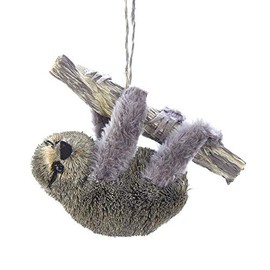 The Bridge Collection Primitive Bottle Brush Straw Animal Ornament Sisal Buri (Sloth on Branch)