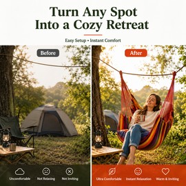 Portable Hanging Hammock Chair for Relaxation – Cotton Rope Swing Seat with Wood Bar & Cushions for Home or Patio