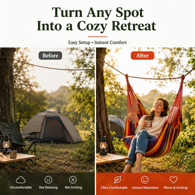 Portable Hanging Hammock Chair for Relaxation – Cotton Rope Swing