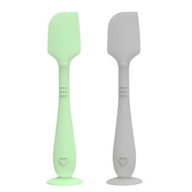 2 Pack Diaper Cream Spatula with Hygienic Travel Case, Butt Spatula Baby with Suction Base, Baby Butt Paste Spatula, Soft Silicone Diaper Rash Cream Applicator Large Size (Green & Gray)