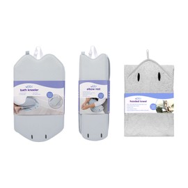Ubbi Stingray Kneeler, Elbow Rest & Hooded Towel Bundle, Baby and Toddler Bath Time Must Haves for Parents and Baby, Gray