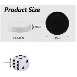 30 Pieces Backgammon Checkers Replacement Set Checker Board Games Playing Game Chips with 2 Dice (Black&Ivory 1.25 inch)
