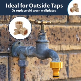 Pipestation Compression Wallplate Elbow | 15mm x 1/2inch Female Wall Plate Elbow for Outside Tap | 15mm x 1/2” Brass Compression Joint | Plumbing Fittings Brass Compression Plumbers Pipe Fitting