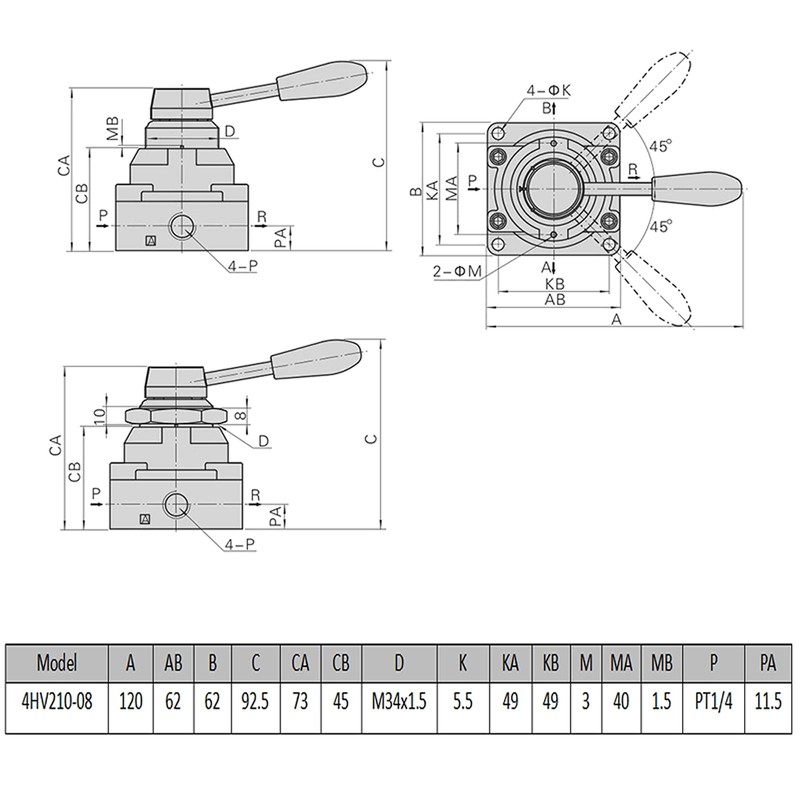Válvula rotativa manual, 4HV210-08 Válvula de aire manual de 4