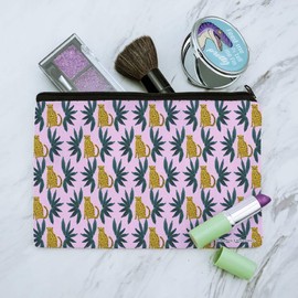 Cheetah and Leaves Makeup Cosmetic Bag Organizer Pouch