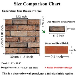 Veczom 3D Wall Panels Peel and Stick, 10 Pack 3D Waterproof Self-Adhesive Wallpaper PVC Wall Panels Brick Stone for Living Room,Interior, Lobby Bedroom Office Decorate(Large Red Stone)