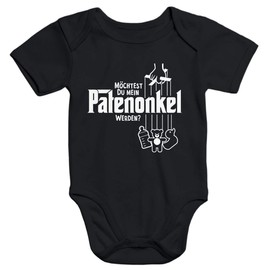 MoonWorks® Short-Sleeved Baby Bodysuit with "Willst du Mein Patenonkel Werden" Print Organic Cotton, Godfather 2 Black
