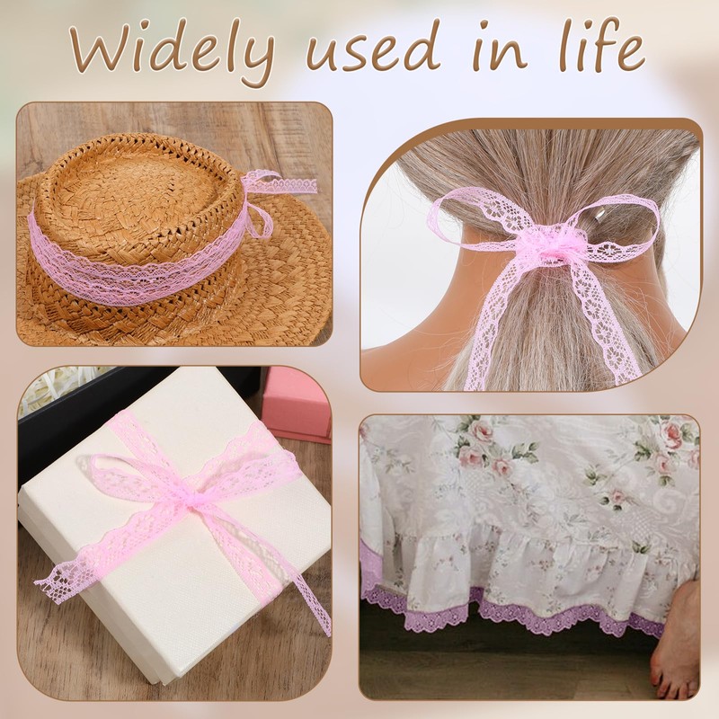 30 Yards 0.6 Inch Wide Sewing Lace Ribbon Pink Lace