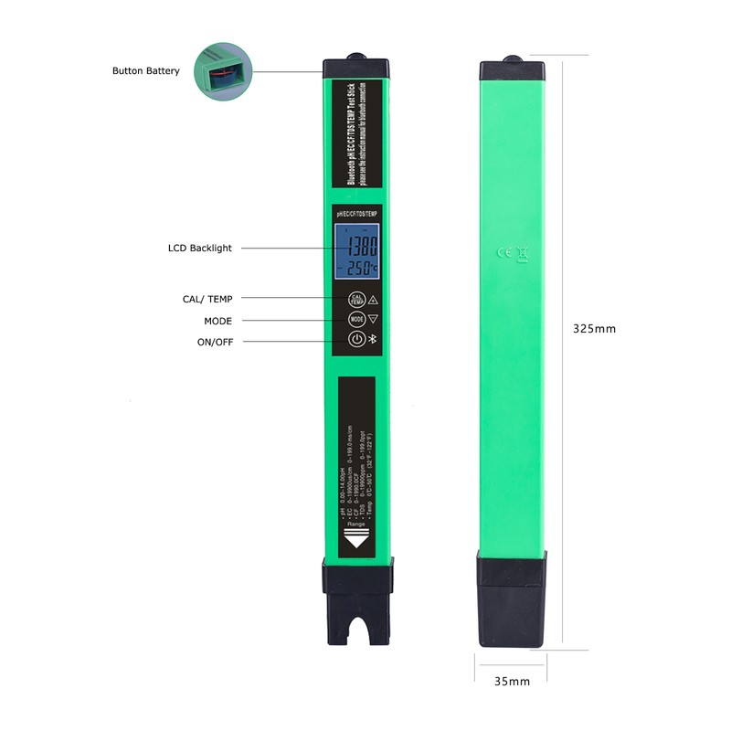 5-in-1 Digital pH Meter Water Quality Tester Smart BT pH/EC/TDS/CF/Temp