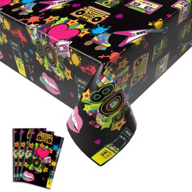 3 Pack 80s Party Tablecloth, Back to 80's Table Cloth Rectangle, 1980s Hip Hop Party Decoration, Black 80s Plastic Table Cover Disposable for Throwback Theme Birthday Party, 54x108 inch