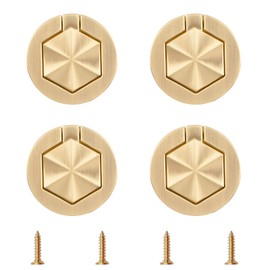 MOROBOR 4Pcs Hexagon Pocket Doors Drawer Handle Flush Ring Pull, Zinc Alloy Gold Knobs Hidden Concealed Furniture Handle for Cabinets, Closets, Drawers