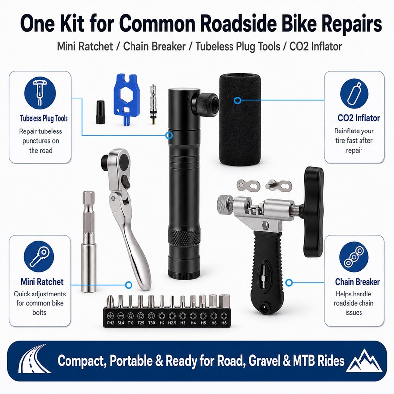 Bike Roadside Repair Kit with Mini Ratchet Tool, Chain Breaker