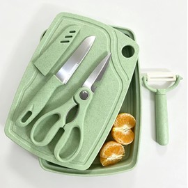 5-in-1 Cutting Board, Knife, Peeler, Scissors and Tray Set/Travel, Camping/Outdoor, Dorms/Small Cutting Boards/BPA Free/Dishwasher Safe-Mint Green