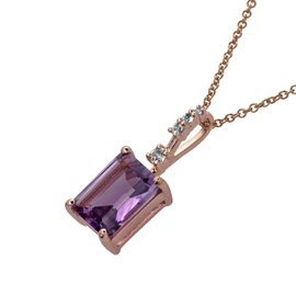 10k Rose Gold Genuine Emerald-Cut Amethyst Pendant Necklace