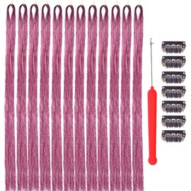 Pink Hair Tinsel With Tool Heat Resistant 3000 Strands Fairy Hair Tinsel Kit 48 Inch Sparkly Tinsel Hair Extensions Glitter Hair Tinsel Kit For Girls