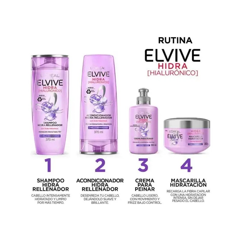 Kit De 4 Piezas Shampoo Elvive Hialuronico 680 Ml