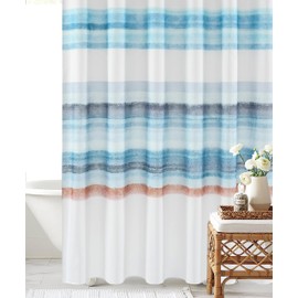 Cortina de ducha de rayas degradadas, cortina de ducha abstracta de playa con pintura al óleo, cortinas de ducha decorativas para baño, impermeable y lavable (72 x 72 pulgadas, azul y naranja degradado)
