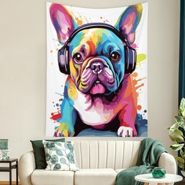 Buyidec Colorful French Bulldog Tapestry Wall Hanging Art Deco Tapestries for Bedroom Living Room Dorm